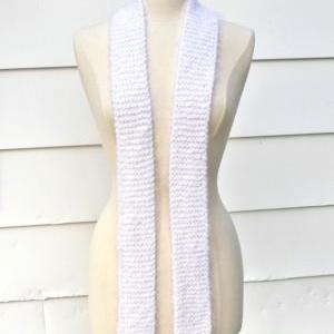 Hand Knit Scarf - Long And Skinny Winter White..