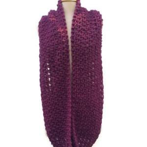 Hand Crochet Chunky Infinity Scarf - Plum Purple..