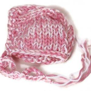 Hand Knit Baby Bonnet - Baby Girl Bonnet In Pink..