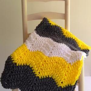 Hand Crochet Baby Blanket - Sunshine Yellow, Slate..