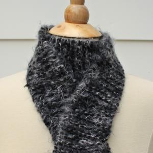 Hand Knit Scarf In Shades Of Gray - Skinny And..