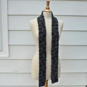 Hand Knit Scarf In Shades Of Gray - Skinny And..