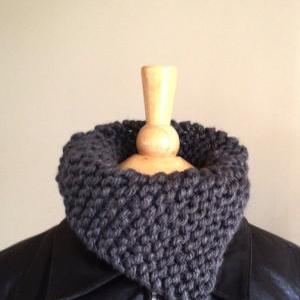 Hand Knit Cowl Scarf - Charcoal Gray Neckwarmer -..