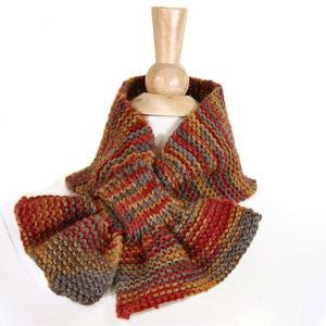 Hand Knit Scarf - Autumn Color Orange And Brown..