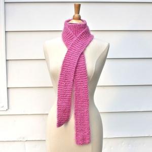 Hand Knit Scarf - Long And Skinny Bright Pink..