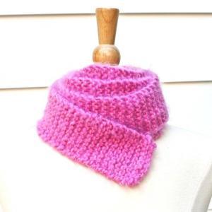 Hand Knit Scarf - Long And Skinny Bright Pink..