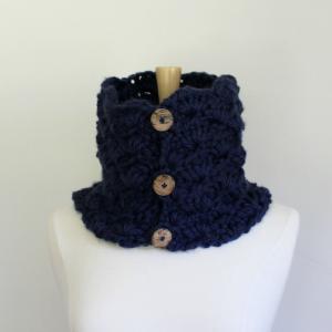 Hand Crochet Chunky Cowl Scarf - Navy Blue Scarf..