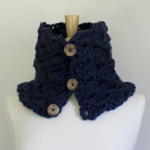 Hand Crochet Chunky Cowl Scarf - Navy Blue Scarf..
