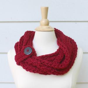 Hand Knit Chunky Cowl Scarf - Red Infinity Scarf..