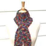 Knit Rainbow Skinny Scarf Soft Plush Warm Long..