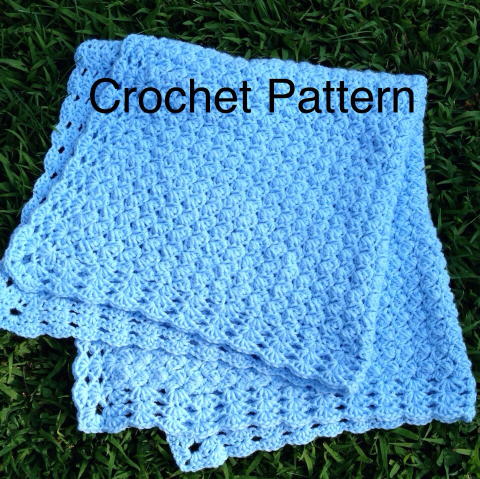 Crochet Baby Blanket Pattern - Afghan Pattern Is Crocheted With Shell Clusters And A Shell Border In Worsted Weight - Instant Download Pdf