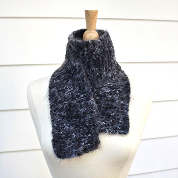Hand Knit Scarf - Dark Gray Warm Winter Scarf - Super Soft Wool Blend Yarn
