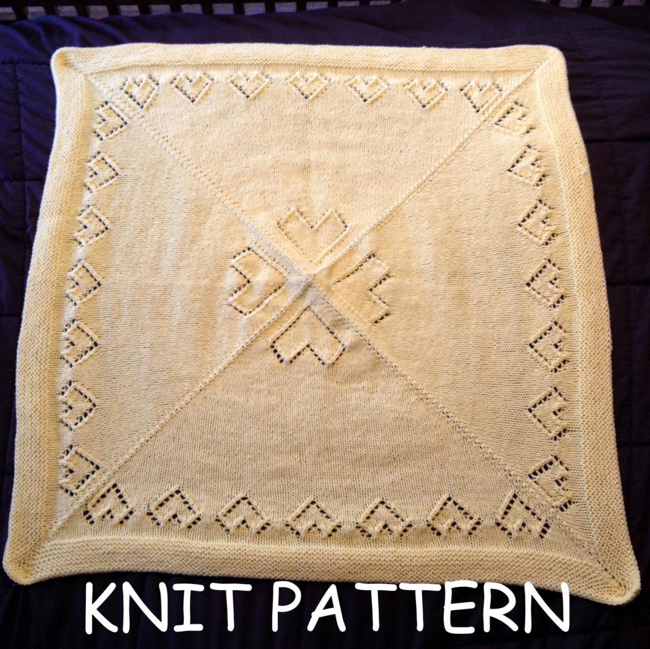 Knit Baby Blanket Pattern - Square Baby Blanket Knit With Heart Pattern - Pdf