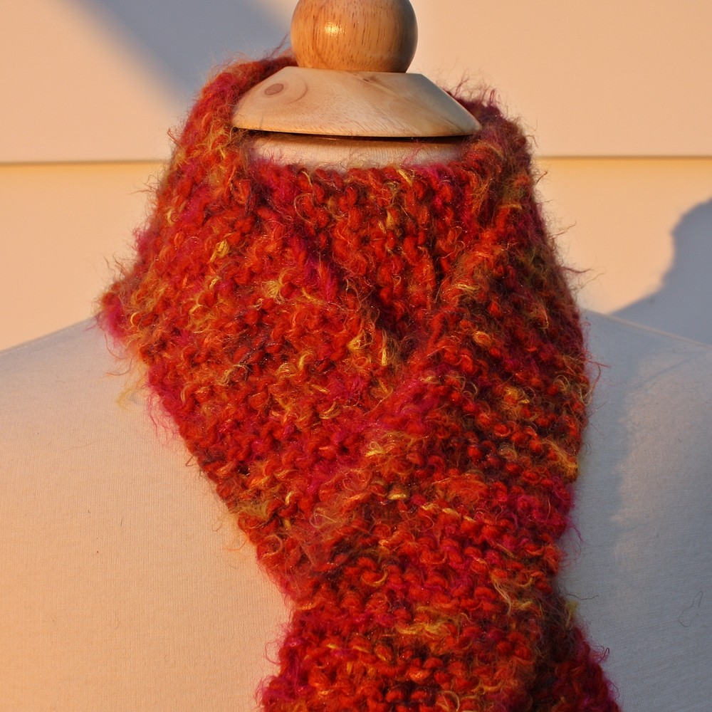 Hand Knit Skinny Scarf - Super Soft Wool Blend Yarn In Shades Of Orange - Long, Warm Winter Scarf