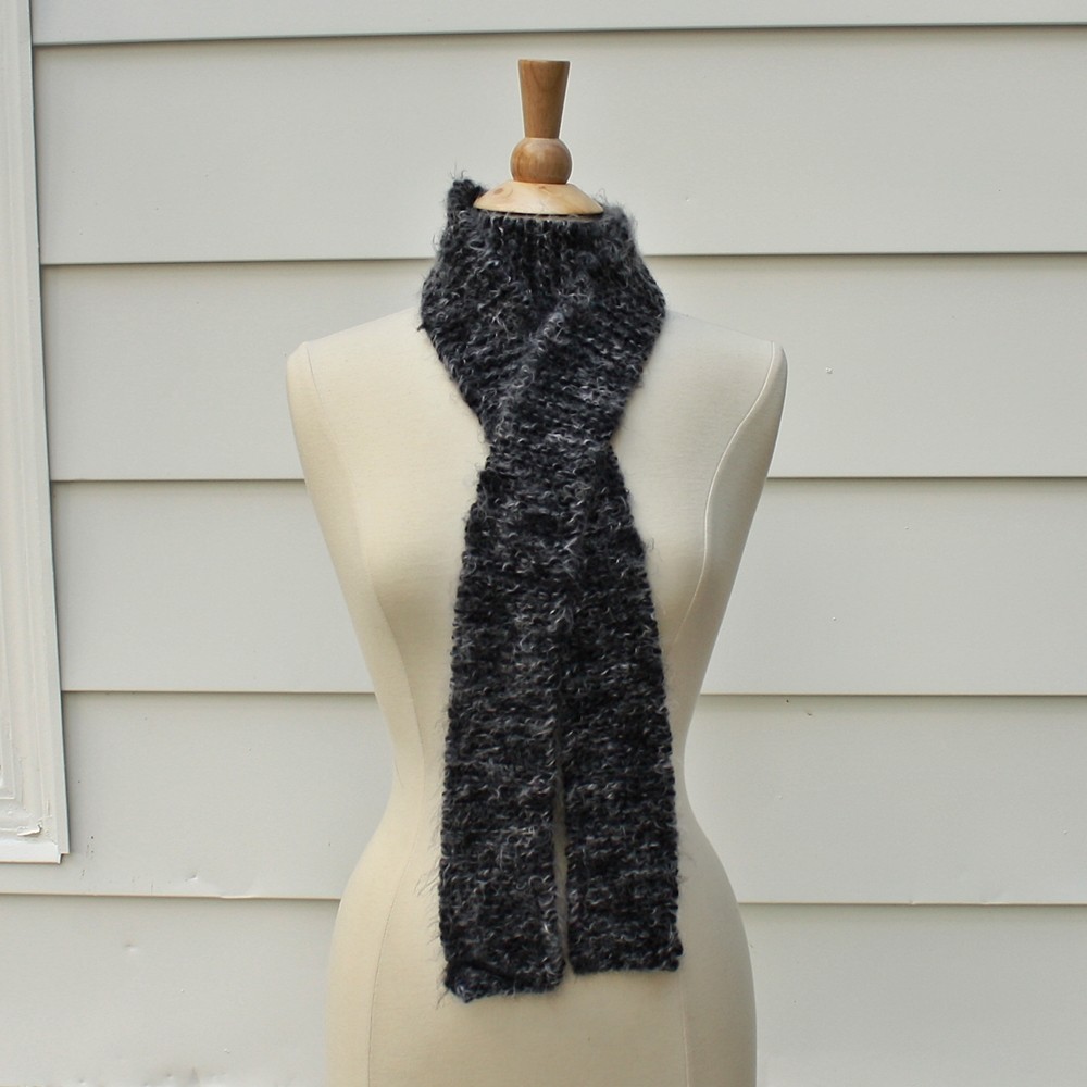 Hand Knit Scarf In Shades Of Gray - Skinny And Long Warm Winter Scarf Knit In A Super Soft Wool Blend Yarn
