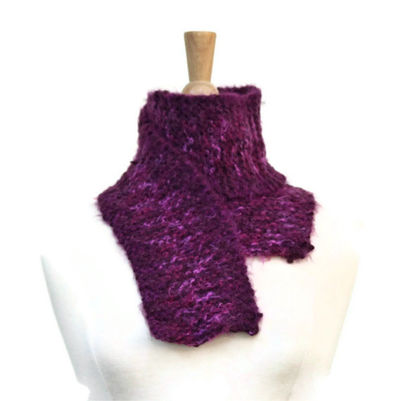 Hand Knit Scarf - Warm Winter Scarf Knit In Grape Purple - Super Soft Wool Blend Yarn