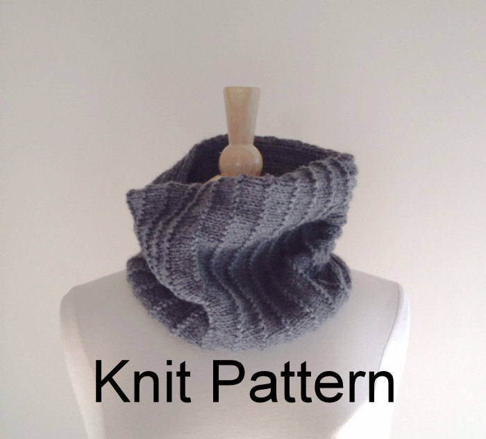 Knit Scarf Pattern - Hand Knitted Cowl Scarf Pattern - Circle Scarf Pattern - Warm Winter Scarf Pattern - Oxford Grey - Pdf
