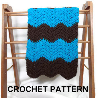 Crochet Baby Blanket Pattern - Chevron Ripple Afghan In Blue And Brown - Gender Neutral - Pdf