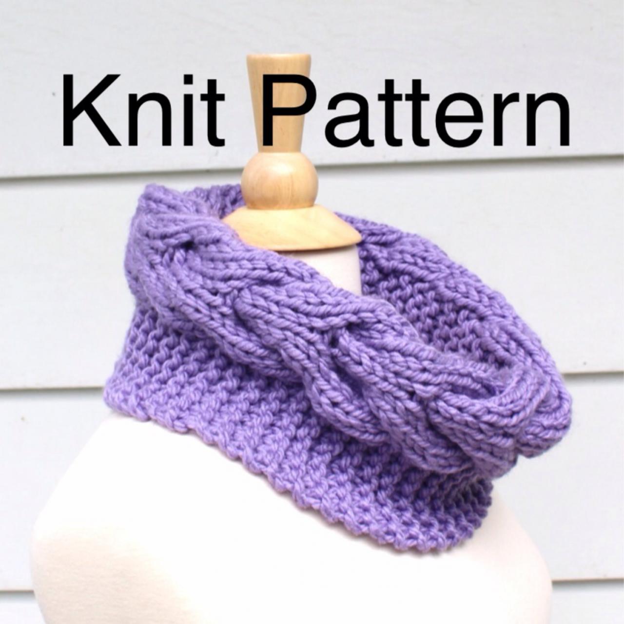 Knit Pattern Cowl Pattern- Hand Knit Cowl Scarf Pattern With A Horseshoe Cable - Chunky Scarf Pattern - Pdf
