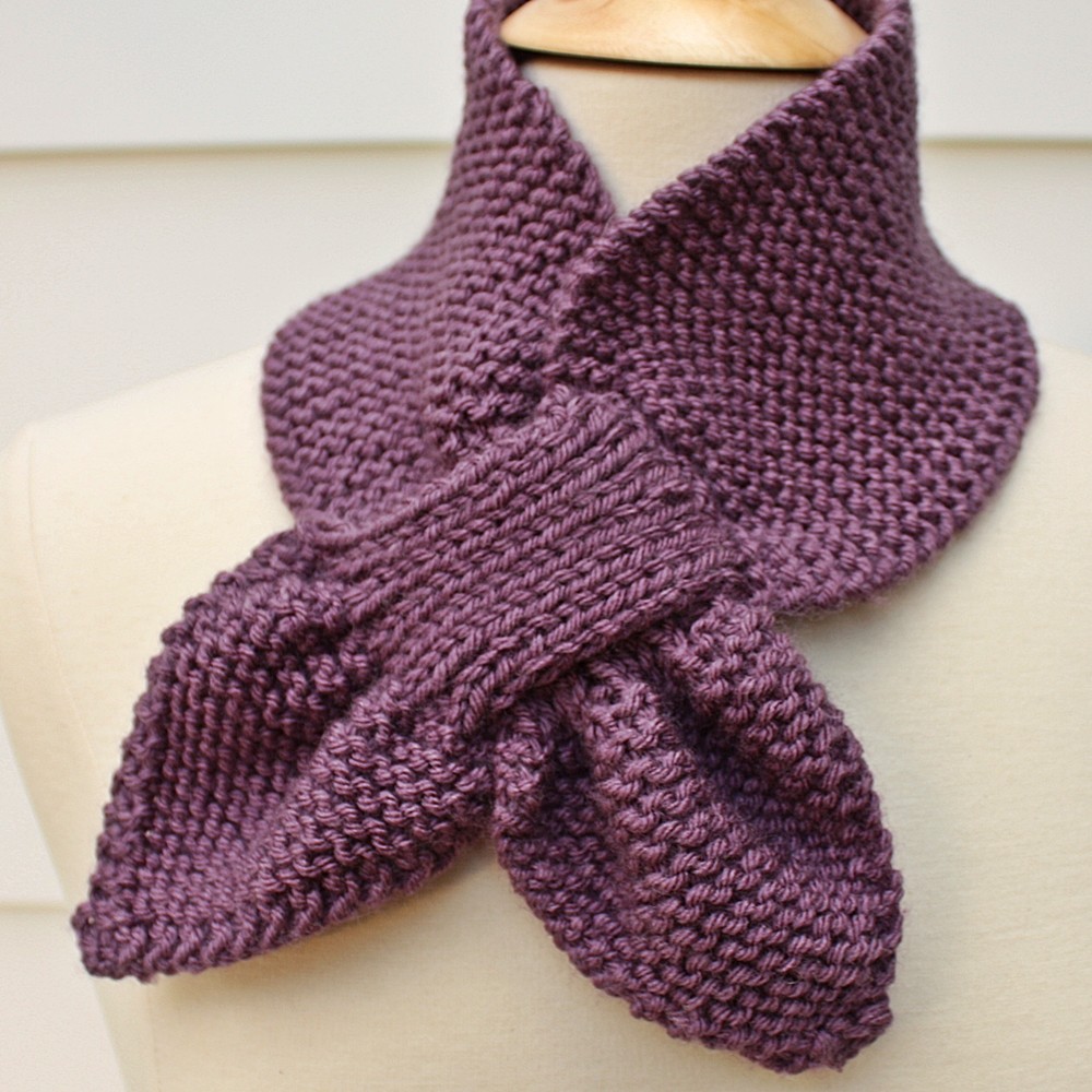 Knit Scarf Keyhole Scarf Scarflette Purple Winter
