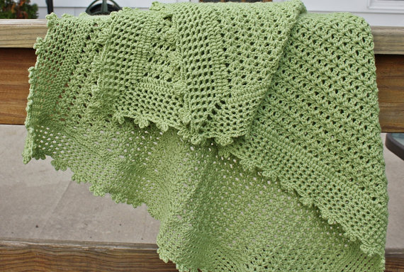 Custom Crochet Baby Blanket - Green Lightweight Lacy