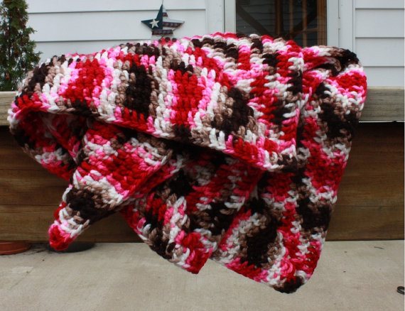 Crochet Baby Blanket Pink Brown Handmade Granny Square On Luulla