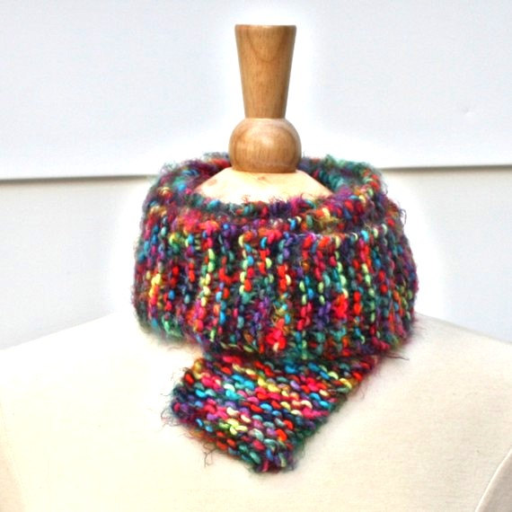 Knit Rainbow Skinny Scarf Soft Plush Warm Long Winter