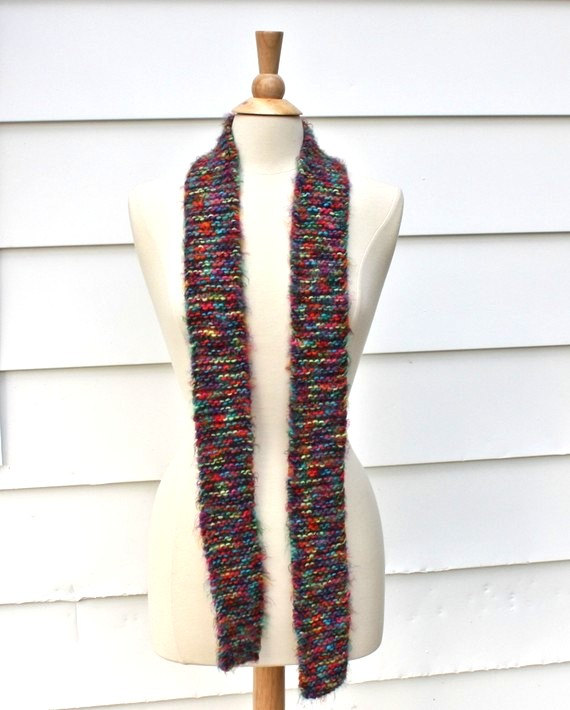 Knit Rainbow Skinny Scarf Soft Plush Warm Long Winter on Luulla