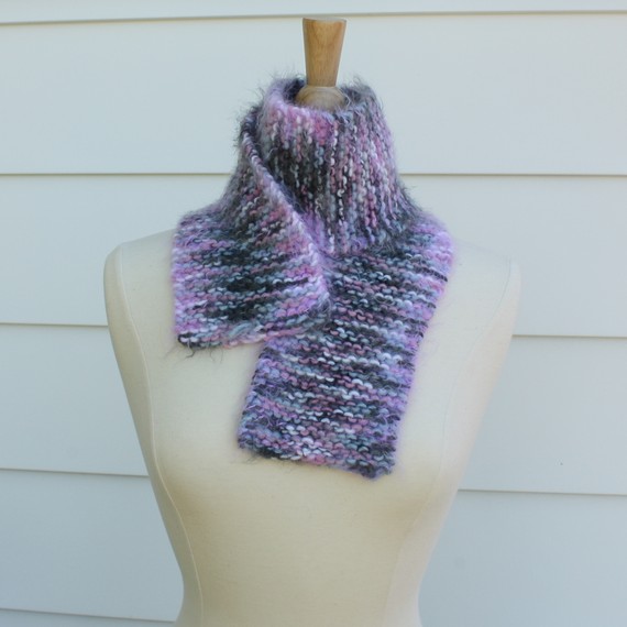 Knit Warm Winter Scarf - Handmade Pink, Gray, Grey, White on Luulla