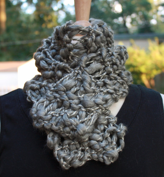 Knit Scarf Steel Gray Grey Wool Blend Thick Thin Warm on Luulla